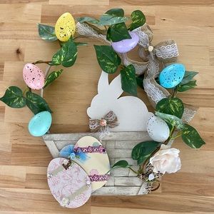 Handmade Easter Bunny with Eggs Basket Wreath